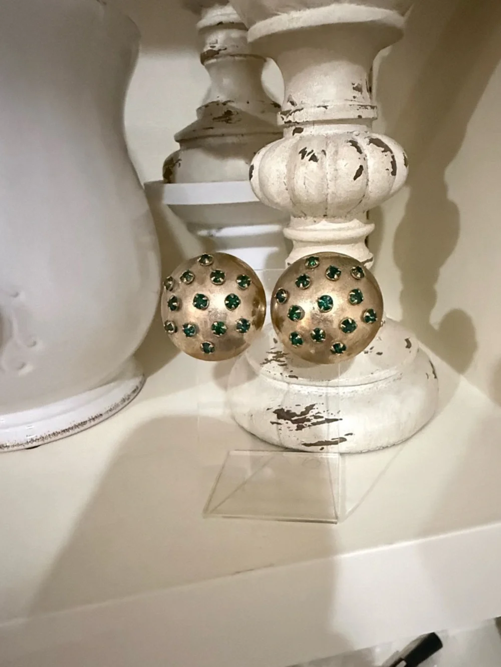 Vintage Gold and Emerald Clip on Dome Earrings
